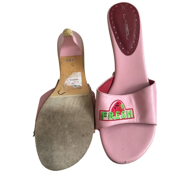 C LABEL y2k Vintage Fresh Strawberry Pink Leather Sandals Heels Size 11 - Picture 6 of 12